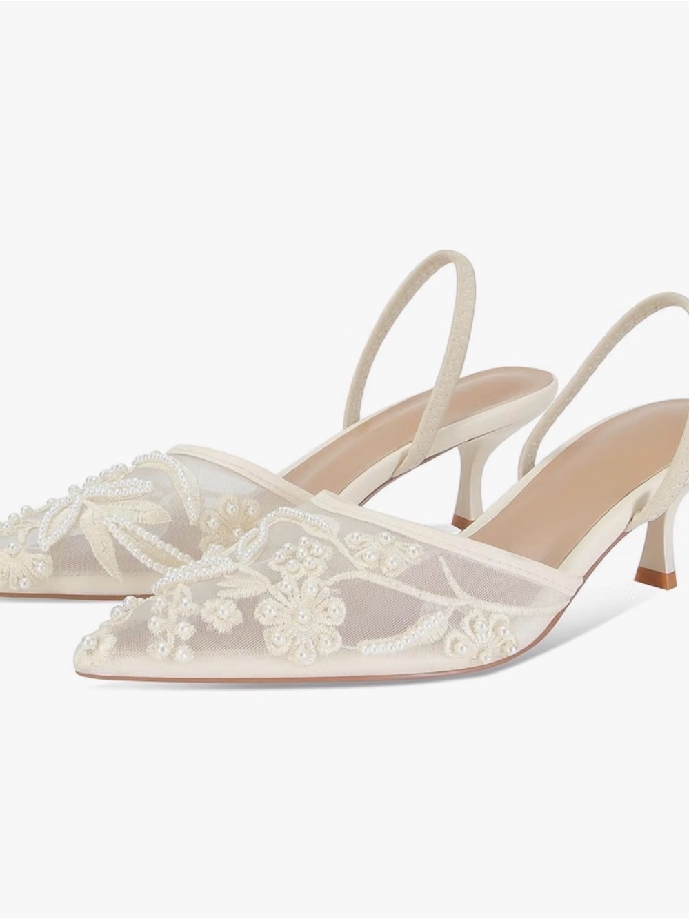 Elegant Ivory Beaded Slingback Heels